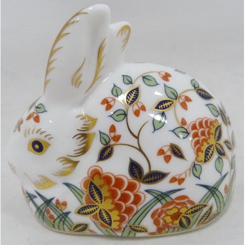 320 - Five Royal Crown Derby animal paperweights modelled as a meadow rabbit, puppy, bear, poppy mouse and... 