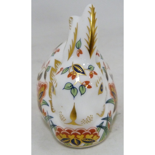 320 - Five Royal Crown Derby animal paperweights modelled as a meadow rabbit, puppy, bear, poppy mouse and... 