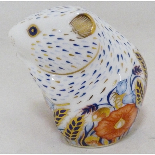 320 - Five Royal Crown Derby animal paperweights modelled as a meadow rabbit, puppy, bear, poppy mouse and... 