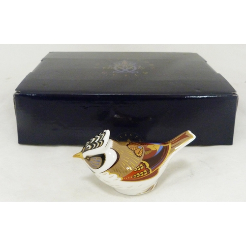 321 - Two Royal Crown Derby animal paperweights modelled as a red legged partridge and a crested tit, larg... 