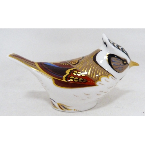 321 - Two Royal Crown Derby animal paperweights modelled as a red legged partridge and a crested tit, larg... 