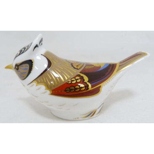 321 - Two Royal Crown Derby animal paperweights modelled as a red legged partridge and a crested tit, larg... 