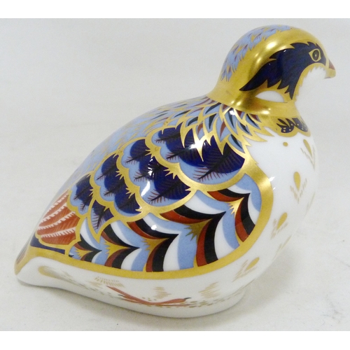 321 - Two Royal Crown Derby animal paperweights modelled as a red legged partridge and a crested tit, larg... 