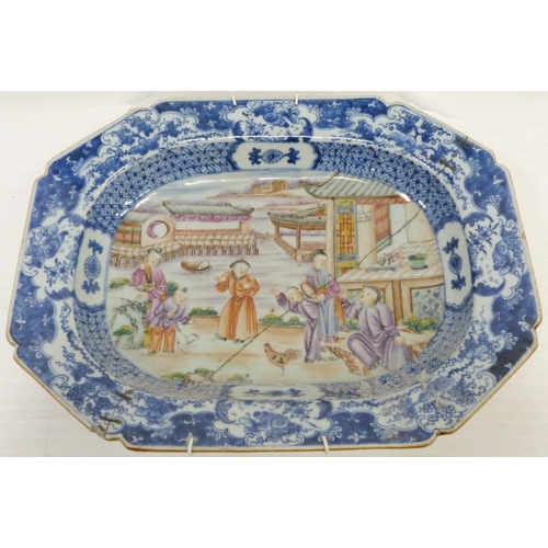 362 - Chinese export porcelain meat plate of octagonal form, Qianlong c. 1760 - 1770, decorated in the Man... 