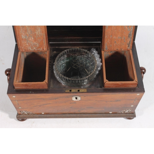 1 - Victorian rosewood and mother-of-pearl inlaid sarcophagus shape tea caddy.