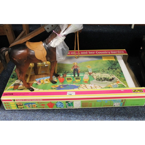 140 - Pedigree Sindy Country Garden boxed and a horse.