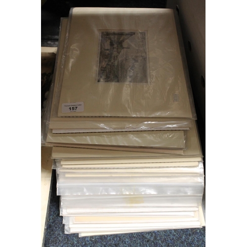 157 - Unframed topographical coloured lithographs, a box of prints and a brass lamp.