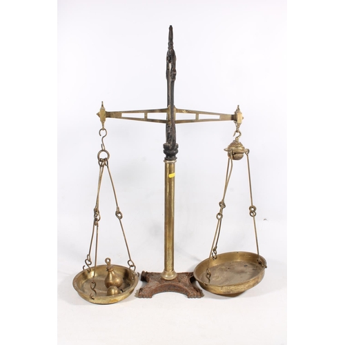 2 - Victorian brass and cast iron shop balance scales, 82cm high.