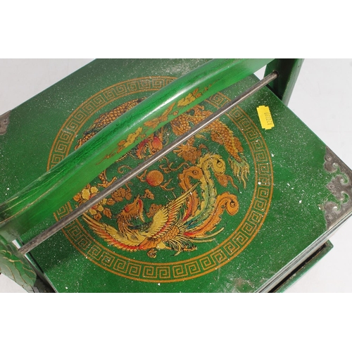 20 - Green painted oriental wooden picnic basket