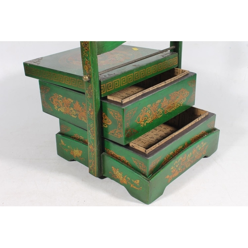 20 - Green painted oriental wooden picnic basket