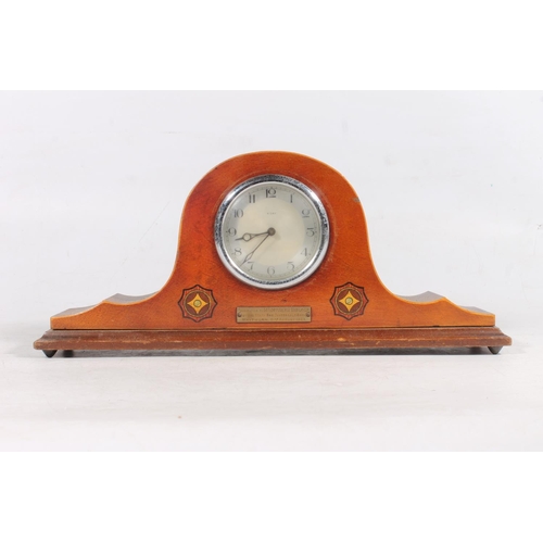 207 - Mahogany inlaid 8 day mantel clock, H18cm.