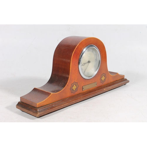 207 - Mahogany inlaid 8 day mantel clock, H18cm.