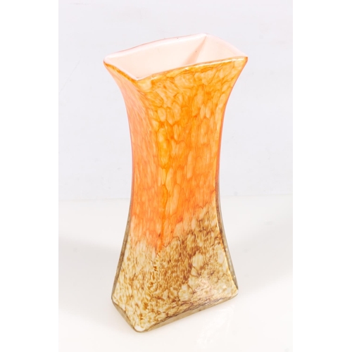 218 - Art Glass vase of mottled orange colour, 35cm high.