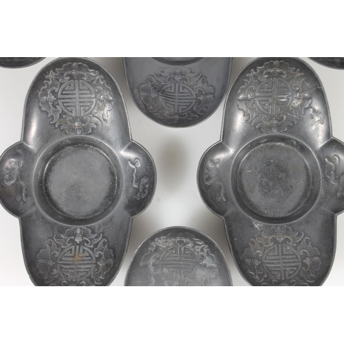 226 - Six Chinese pewter small dishes, W14.5cm.