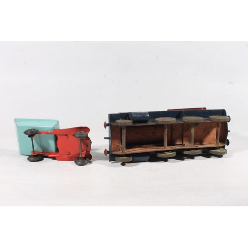 264 - Continental painted tin plate train model with Russian or Greek Cyrillic inscription to the side, to... 