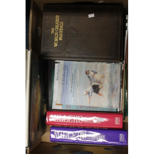 279 - Three boxes of books to include Millers Antiques, John Lennon volume 1 and 2, etc.