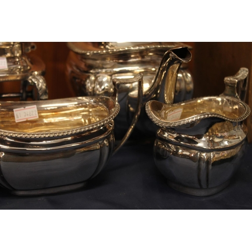 36 - Victorian silver plated teaset, a spirit kettle and a small pot.