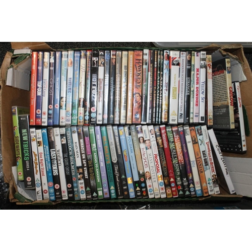 362 - Three boxes containing DVDs to include Inspector Morse, Midsomer Murders, John Wayne, etc.