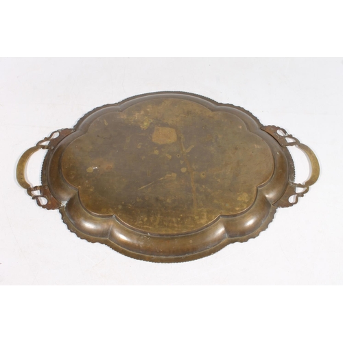 38 - Indian brass niello work two handled tray, 54cm wide.