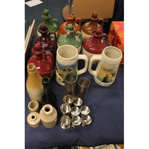 49 - Pottery whisky jugs, shot glasses, stoneware bottles etc.