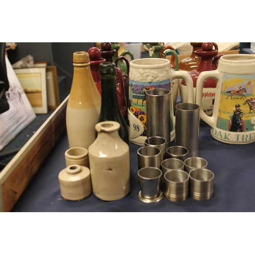 49 - Pottery whisky jugs, shot glasses, stoneware bottles etc.