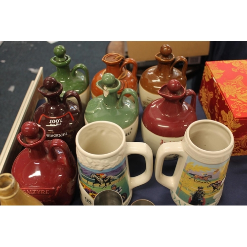 49 - Pottery whisky jugs, shot glasses, stoneware bottles etc.