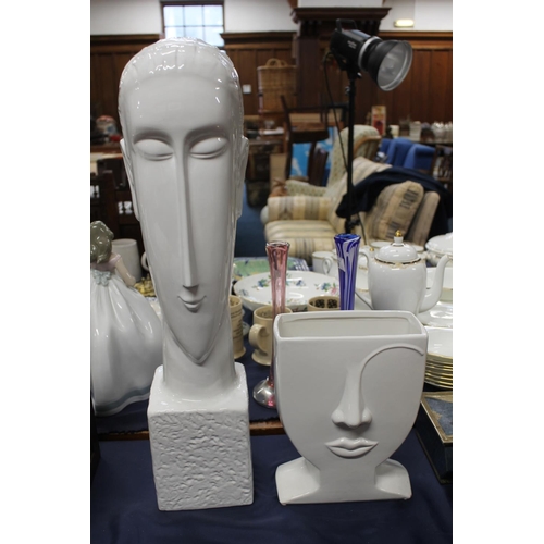 68 - Pottery sculpture, and another abstract bust sculpture, largest 60cm high.