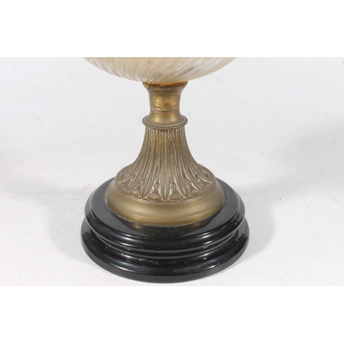 72 - Glass and brass oil lamp, 58cm high.