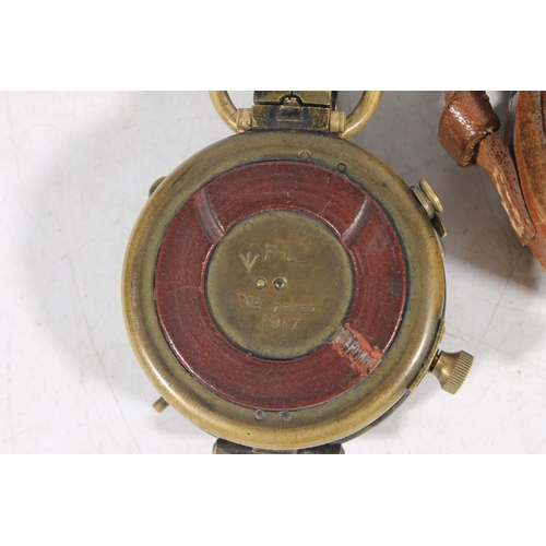 9 - French & Son WWI period marching compass, in leather case.