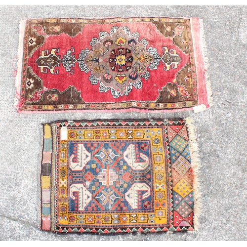 911 - Persian prayer rug and a Turkish prayer rug, max 100cm x 57cm.