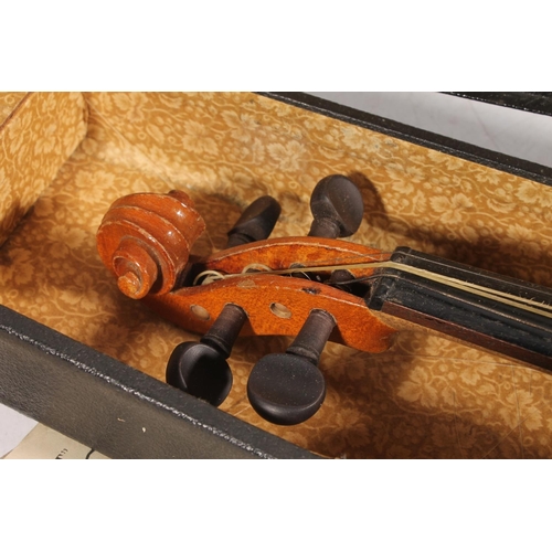 428 - Students cased violin and bow, retailed by The London Violin Company Ltd