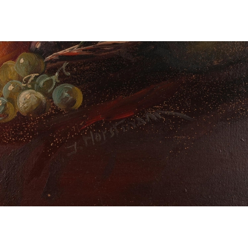 499 - J HORSTMANN, still life table top, oil painting on canvas, signed lower right, 47cm x 67cm, frame 64... 