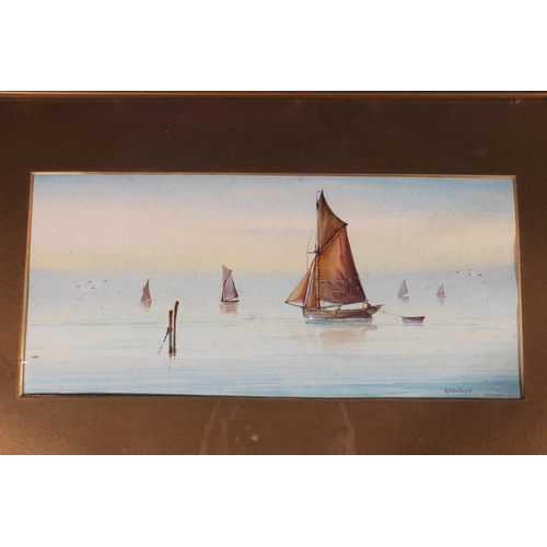 500 - R MONTAGUE, sail boats, pair of watercolours, signed, 17cm x 37cm, frames 34cm x 54cm. (2)