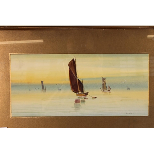 500 - R MONTAGUE, sail boats, pair of watercolours, signed, 17cm x 37cm, frames 34cm x 54cm. (2)