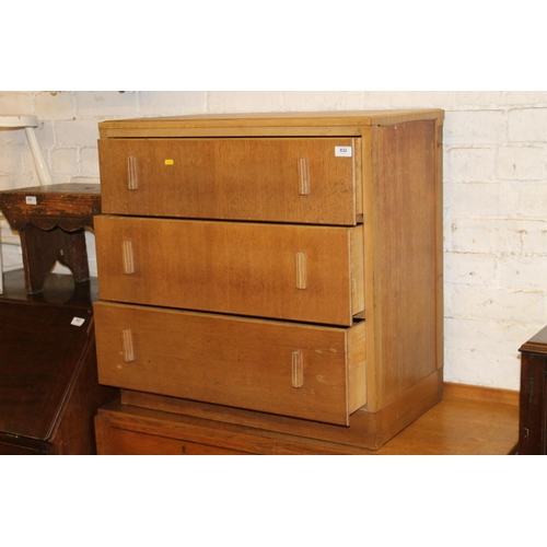 832 - Chest of three drawers, H74cm.