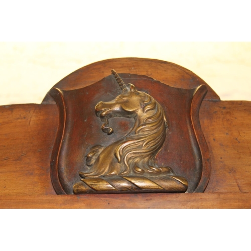 850 - Glazed pier cabinet surmounted with unicorn crest, H115cm.