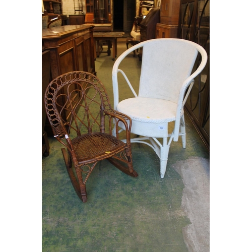 865 - Lloyd loom style armchair and a small childs rocking chair.