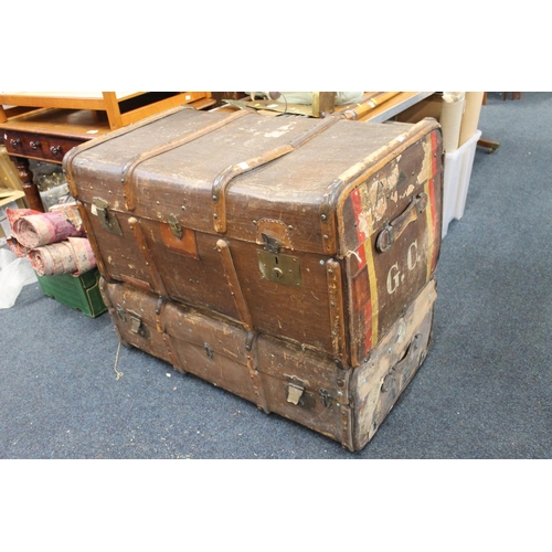 893 - Pair of travel trunks, W90cm.