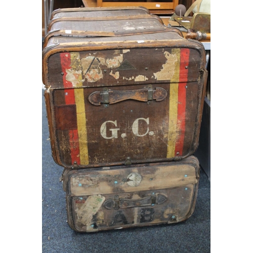 893 - Pair of travel trunks, W90cm.