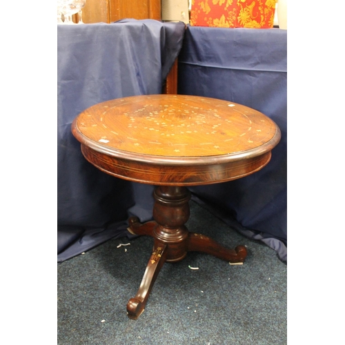 894 - Brass inlaid occasional table, H53cm.