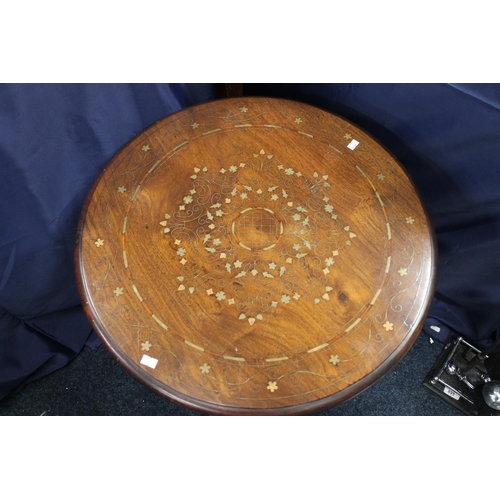 894 - Brass inlaid occasional table, H53cm.