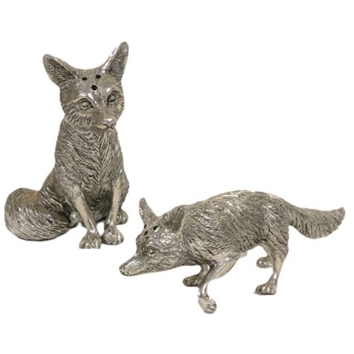 White metal foxes cruet set.