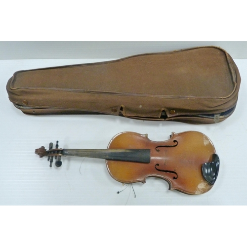 17 - European-made violin after Stradivarius, bearing a Stradivarius label, in an early 20th century case... 