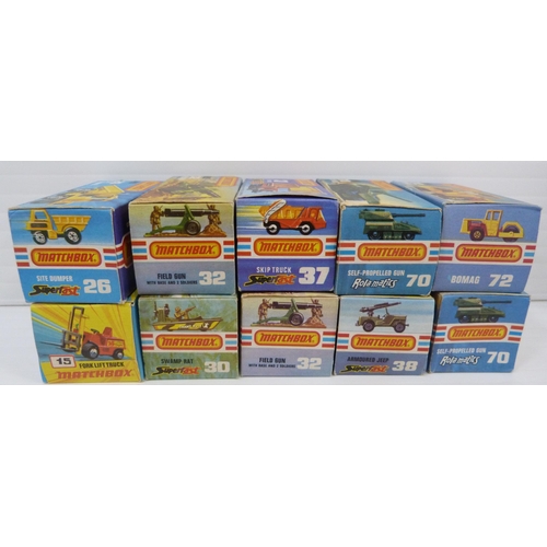 4 - Group of ten Matchbox diecast model vehicles to include no .26 Site Dumper, no. 30 Swamprat, two no.... 