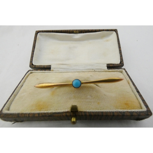 36 - Two 9ct gold ladies' brooches, one set with a central turquoise stone, 2.9g gross, another brooch, a... 