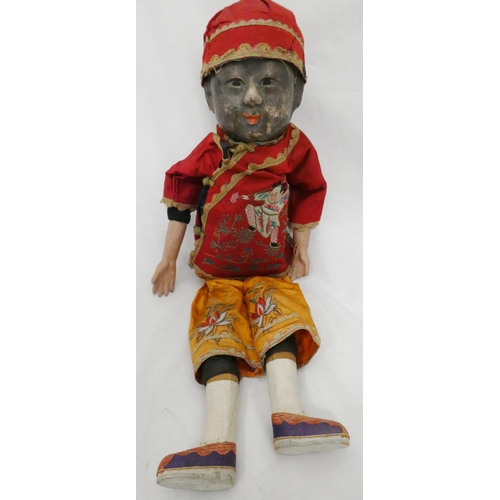 77 - Chinese composition doll, c. early 20th century, with original embroidered silk clothing, approximat... 