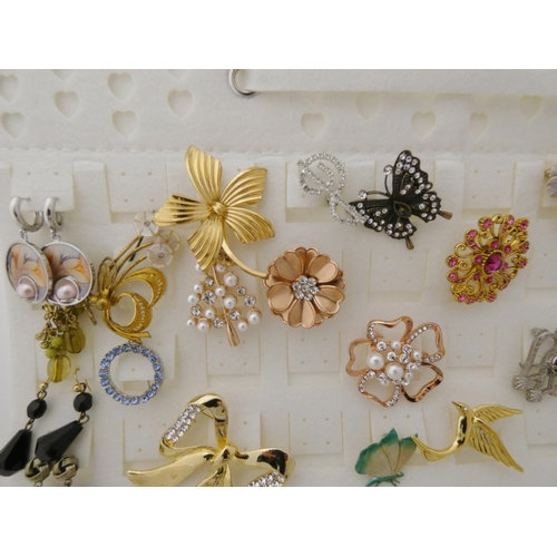 49 - Collection of costume-related ladies' earrings and brooches to include luckenbooth and Indian-style ... 