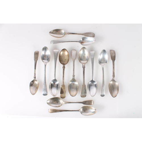 529 - Thirteen various silver teaspoons and a silver salt spoon, 268g gross.