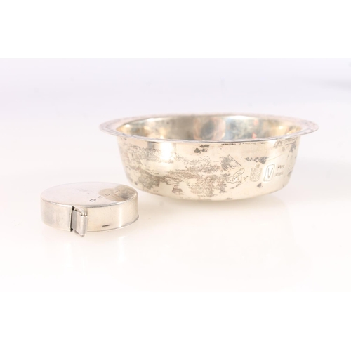 819 - Small Guernsey silver Bachin bowl by Bruce Russell, hallmarked silver tape measure and set of six Vi... 