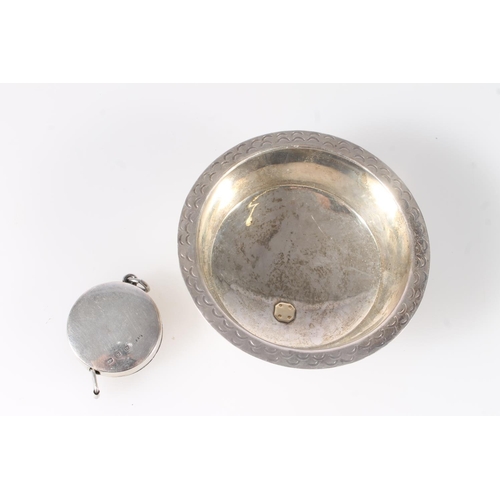 819 - Small Guernsey silver Bachin bowl by Bruce Russell, hallmarked silver tape measure and set of six Vi... 